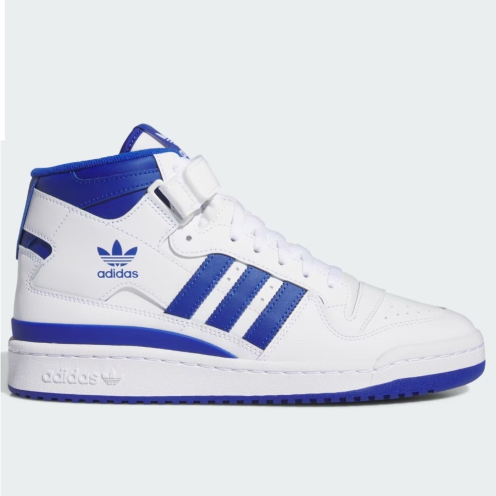 Adidas Women’s Mid Forum White and Royal Blue High-Top Sneakers 8.5